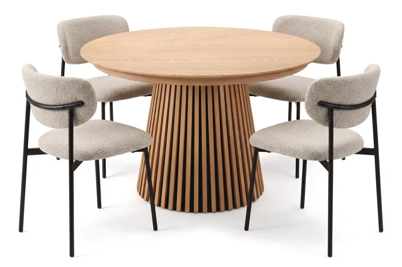 Ruokailuryhmä Bark Peyra 120–220 cm Tammi Greige bouclé / metallijalat musta, undefined