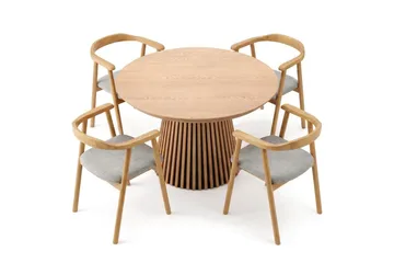 Ruokailuryhmä Bark Peyra 120–220 cm Tammi Tammi/Beige - Tammi - Huonekalut - Pöytä & ruokailuryhmä - Ruokailuryhmä