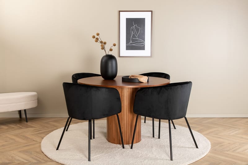 Ruokailuryhmä Bianca 110 cm Pyöreä 4 Berit Tuolia - Musta - Huonekalut - Pöytä & ruokailuryhmä - Ruokailuryhmä