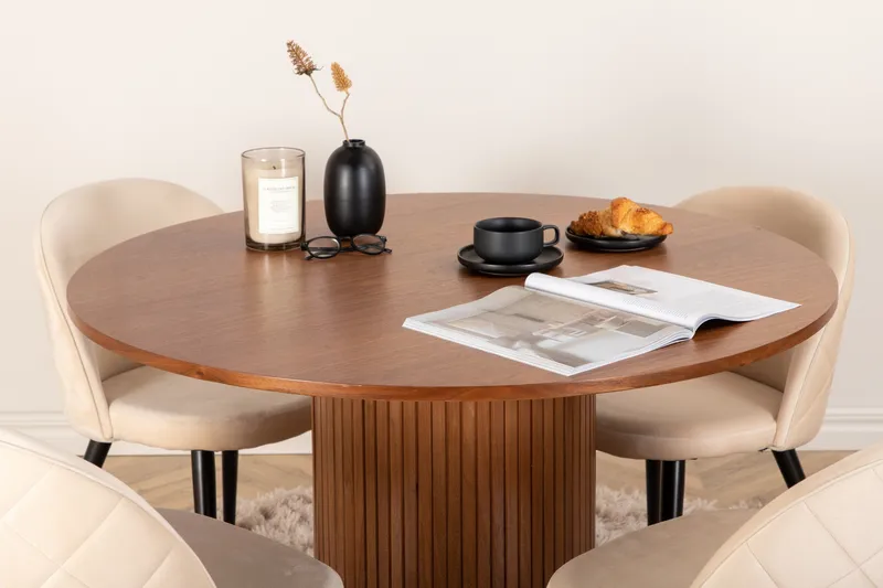 Ruokailuryhmä Bianca 110 cm Pyöreä 4 Velvet Tuolia - Beige - Huonekalut - Pöytä & ruokailuryhmä - Ruokailuryhmä