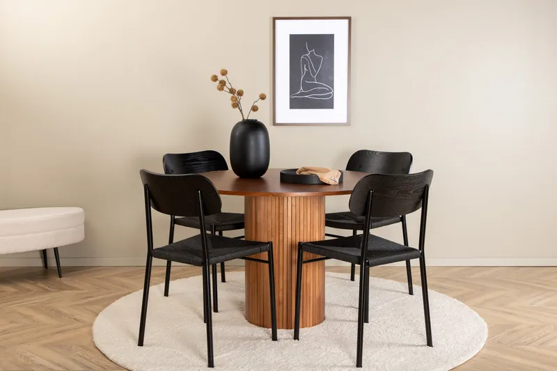 Ruokailuryhmä Bianca 110 cm Pyöreä 4 Polly Tuolia, Musta