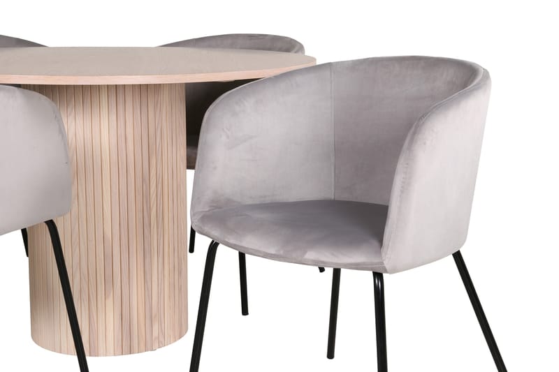 Ruokailuryhmä Bianca 110 cm Pyöreä 4 Berit Tuolia - Whitewash/Harmaa - Huonekalut - Pöytä & ruokailuryhmä - Ruokailuryhmä