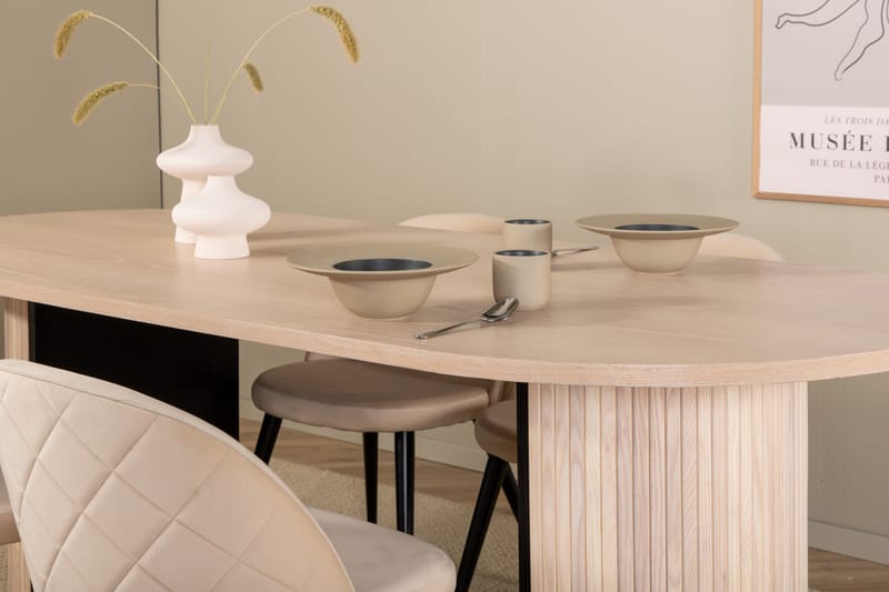 Ruokailuryhmä Bianca 200 cm Soikea 4 Velvet Tuolia - Beige - Huonekalut - Pöytä & ruokailuryhmä - Ruokailuryhmä