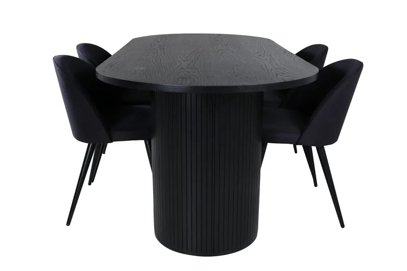 Ruokailuryhmä Bianca 200 cm Soikea 4 Velvet Tuolia - Musta - Huonekalut - Pöytä & ruokailuryhmä - Ruokailuryhmä