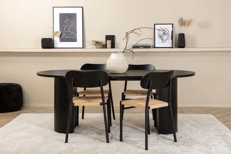 Ruokailuryhmä Bianca 200 cm Soikea 4 Polly Tuolia, Musta