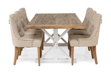 Ruokailuryhmä Bloomington Lyon jatkettava 200 cm ja 6 Viktoria-tuolia Luonnonväri/Valkoinen/Beige Luonnonvärinen/valkoinen/beige Beige/valkoinen - Huonekalut - Pöytä & ruokailuryhmä - Ruokailuryhmä