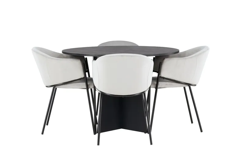 Ruokailuryhmä Bootcut 110 cm Pyöreä 4 Evelina Tuolia, Musta