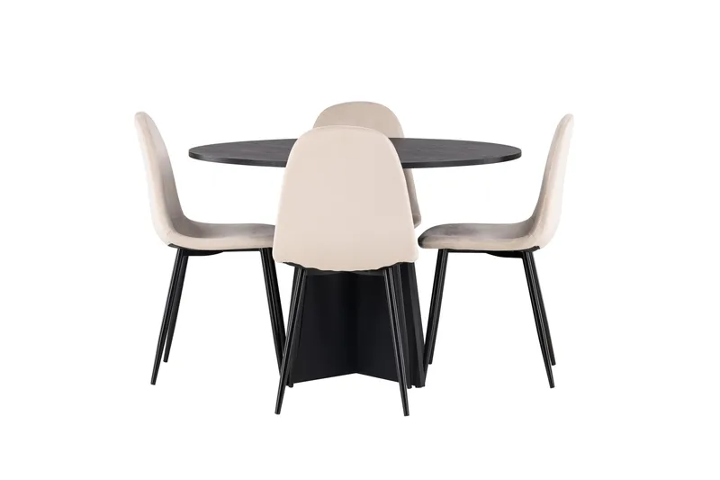 Ruokailuryhmä Bootcut 110 cm Pyöreä 4 Polar Tuolia, Beige