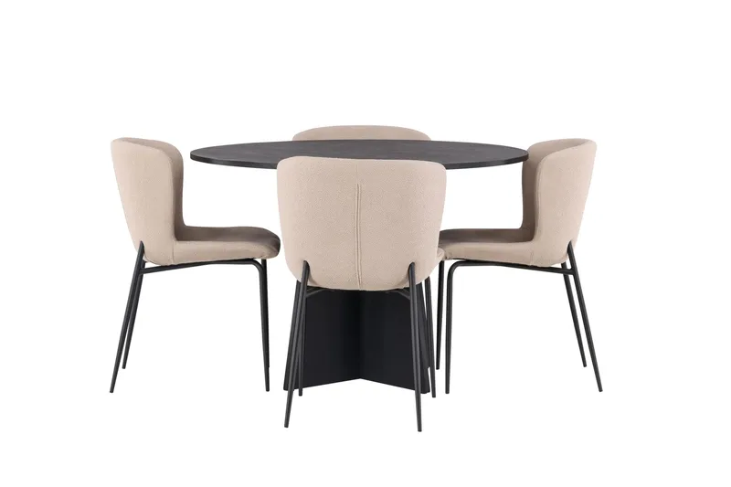 Ruokailuryhmä Bootcut 110 cm Pyöreä 4 Modesto Tuolia, Musta
