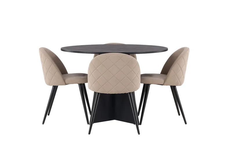Ruokailuryhmä Bootcut 110 cm Pyöreä 4 Velvet Tuolia, Beige