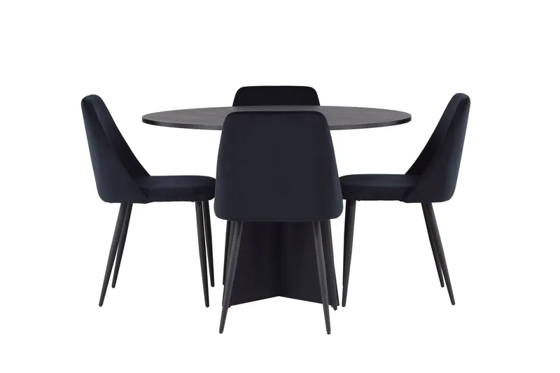 Ruokailuryhmä Bootcut 110 cm Pyöreä 4 Night Tuolia, Musta