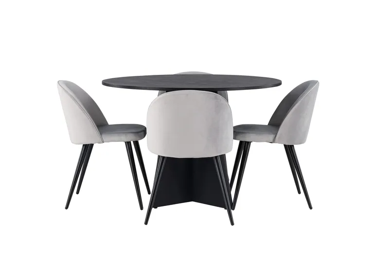 Ruokailuryhmä Bootcut 110 cm Pyöreä 4 Velvet Tuolia, Musta