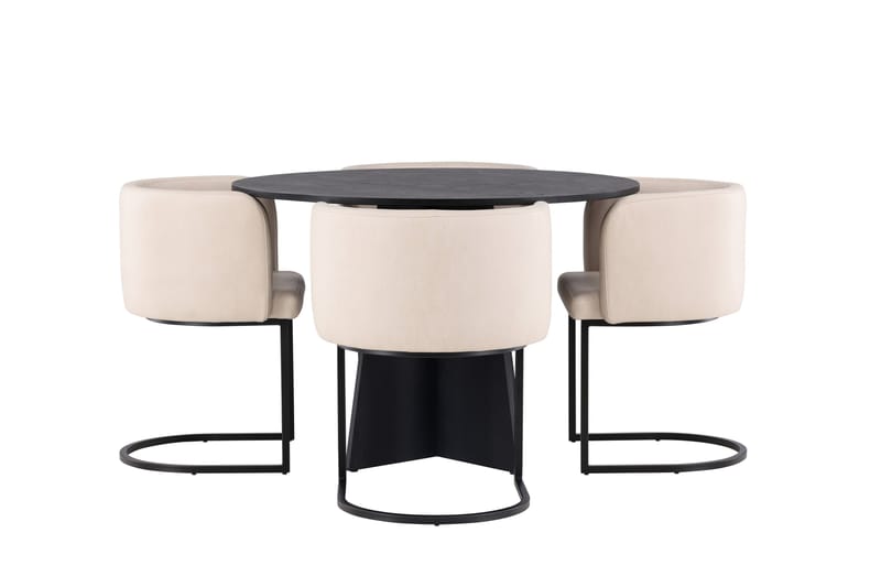 Ruokailuryhmä Bootcut 110 cm Pyöreä 4 Simrishman Tuolia, Beige