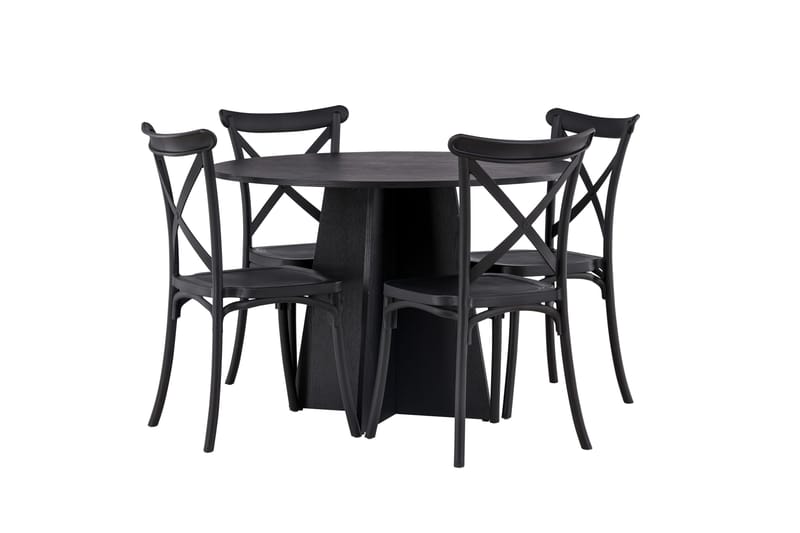 Ruokailuryhmä Bootcut 110 cm Pyöreä 4 Crosett Tuolia - Musta - Huonekalut - Pöytä & ruokailuryhmä - Ruokailuryhmä