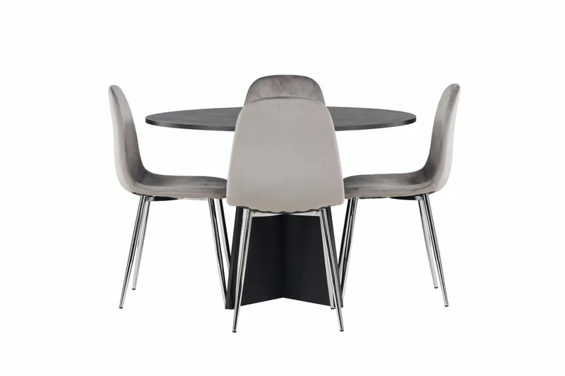 Ruokailuryhmä Bootcut 110 cm Pyöreä 4 Eva Tuolia, Musta