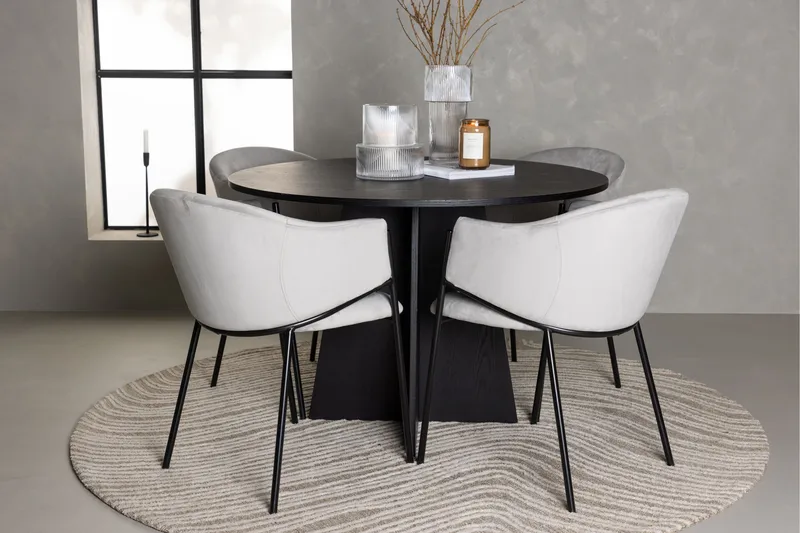 Ruokailuryhmä Bootcut 110 cm Pyöreä 4 Evelina Tuolia - Musta - Huonekalut - Pöytä & ruokailuryhmä - Ruokailuryhmä