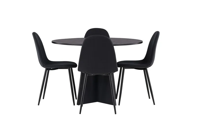 Ruokailuryhmä Bootcut 110 cm Pyöreä 4 Polar Tuolia, Musta