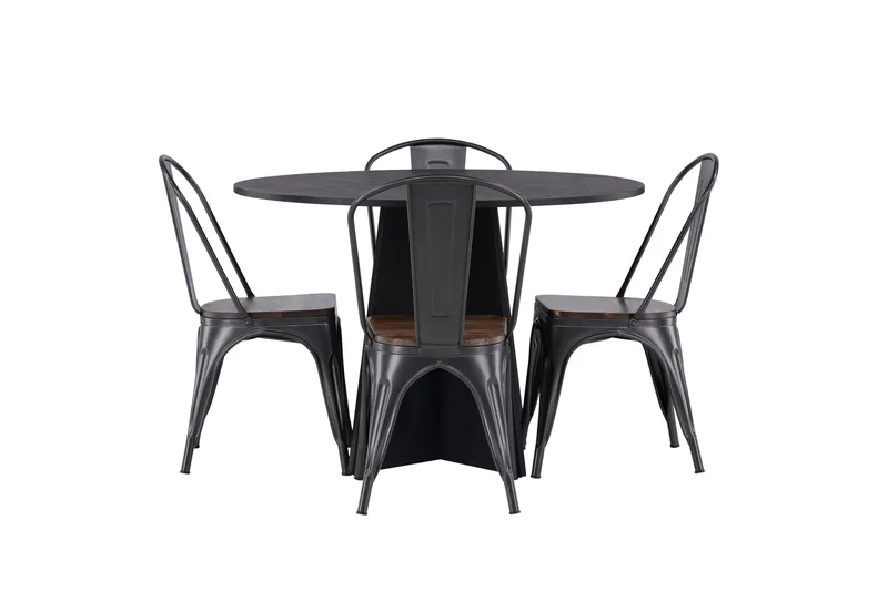 Ruokailuryhmä Bootcut 110 cm Pyöreä 4 Tempe Tuolia, Musta