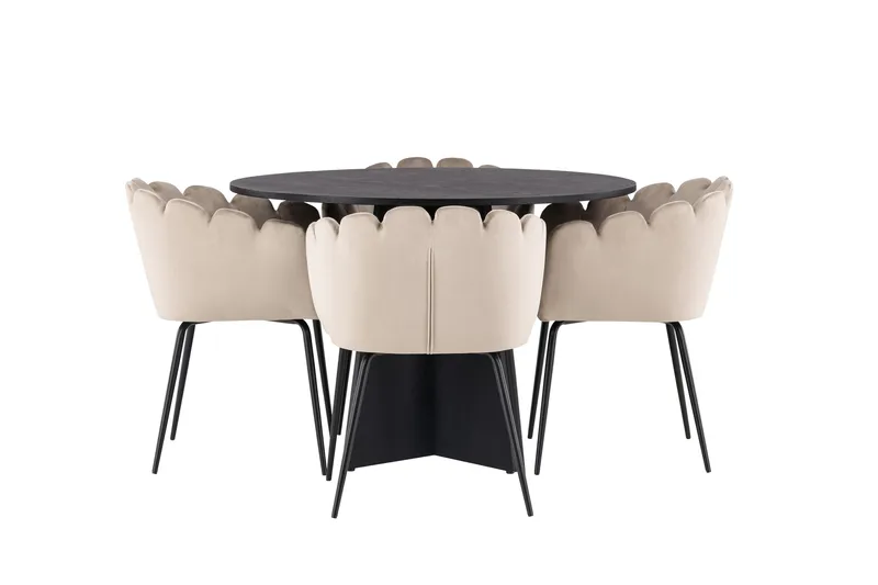 Ruokailuryhmä Bootcut 110 cm Pyöreä 4 Limhamn Tuolia, Beige