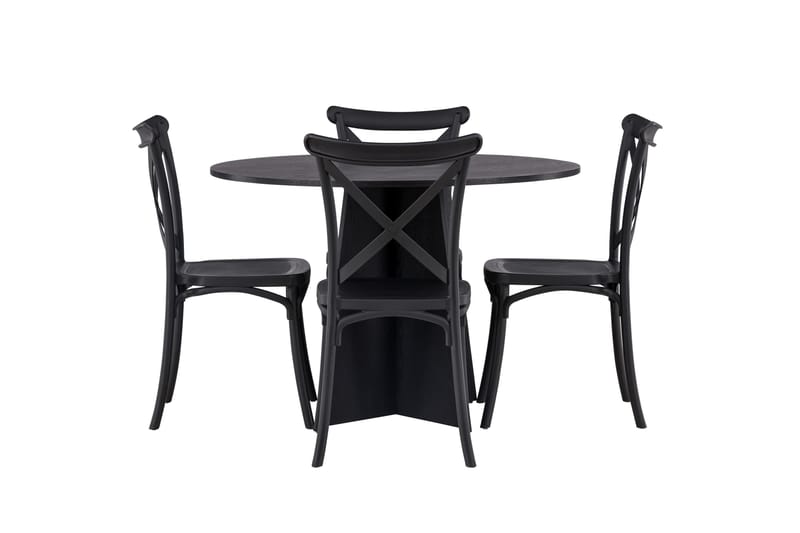 Ruokailuryhmä Bootcut 110 cm Pyöreä 4 Crosett Tuolia - Musta - Huonekalut - Pöytä & ruokailuryhmä - Ruokailuryhmä