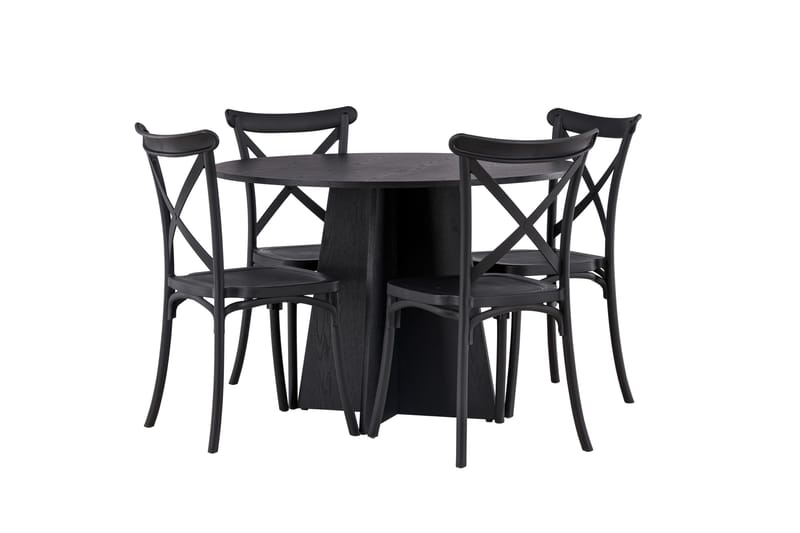 Ruokailuryhmä Bootcut 110 cm Pyöreä 4 Crosett Tuolia - Musta - Huonekalut - Pöytä & ruokailuryhmä - Ruokailuryhmä