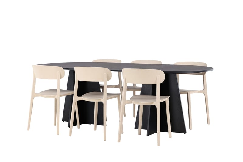 Ruokailuryhmä Bootcut 230 cm Soikea 6 Åstol Tuolia - Musta - Huonekalut - Pöytä & ruokailuryhmä - Ruokailuryhmä