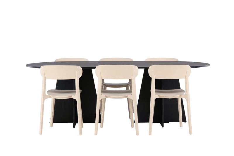 Ruokailuryhmä Bootcut 230 cm Soikea 6 Åstol Tuolia, Musta