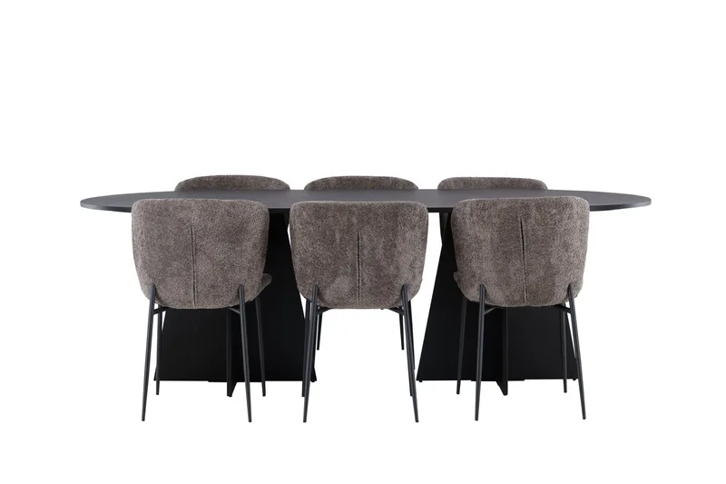 Ruokailuryhmä Bootcut 230 cm Soikea 6 Modesto Tuolia, Musta