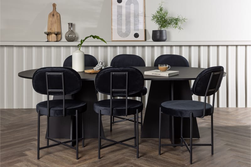 Ruokailuryhmä Bootcut 230 cm Soikea 6 Stella Tuolia - Musta - Huonekalut - Pöytä & ruokailuryhmä - Ruokailuryhmä