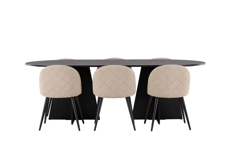 Ruokailuryhmä Bootcut 230 cm Suorakulmainen 6 Velvet Tuolia, Beige