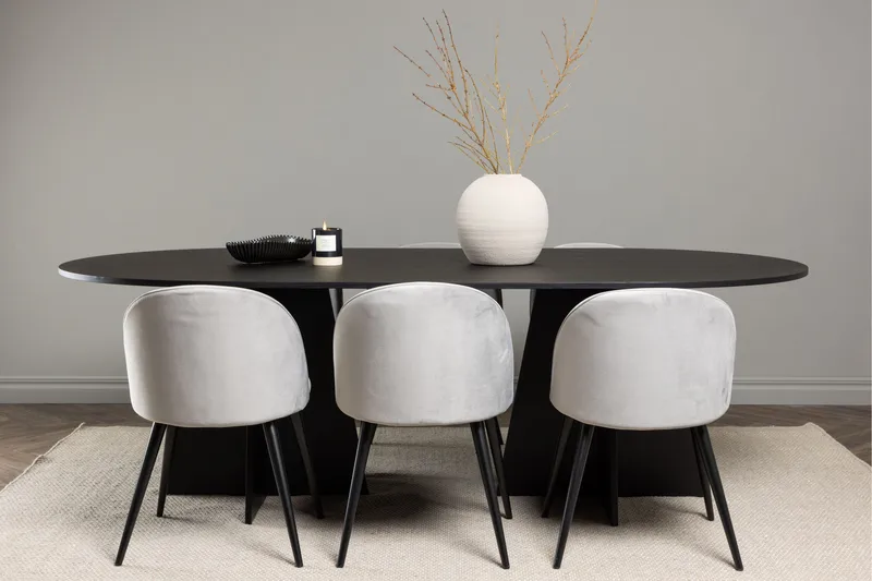 Ruokailuryhmä Bootcut 230 cm Suorakulmainen 6 Velvet Tuolia - Musta - Huonekalut - Pöytä & ruokailuryhmä - Ruokailuryhmä