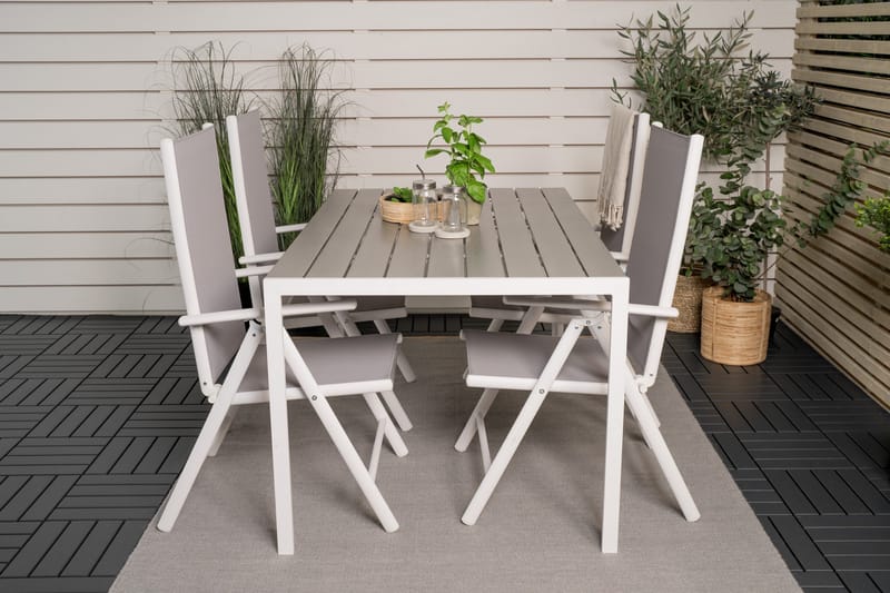 Buitepos Ruokapöytä ja 4 Buitepos Säätötuolia - Polywood/Valkoinen - Puutarhakalusteet - Ulkoryhmä - Ruokailuryhmät ulos