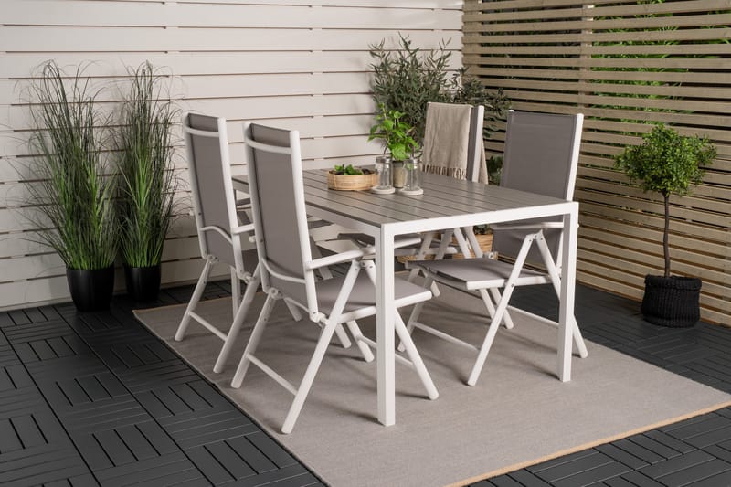 Buitepos Ruokapöytä ja 4 Buitepos Säätötuolia - Polywood/Valkoinen - Puutarhakalusteet - Ulkoryhmä - Ruokailuryhmät ulos