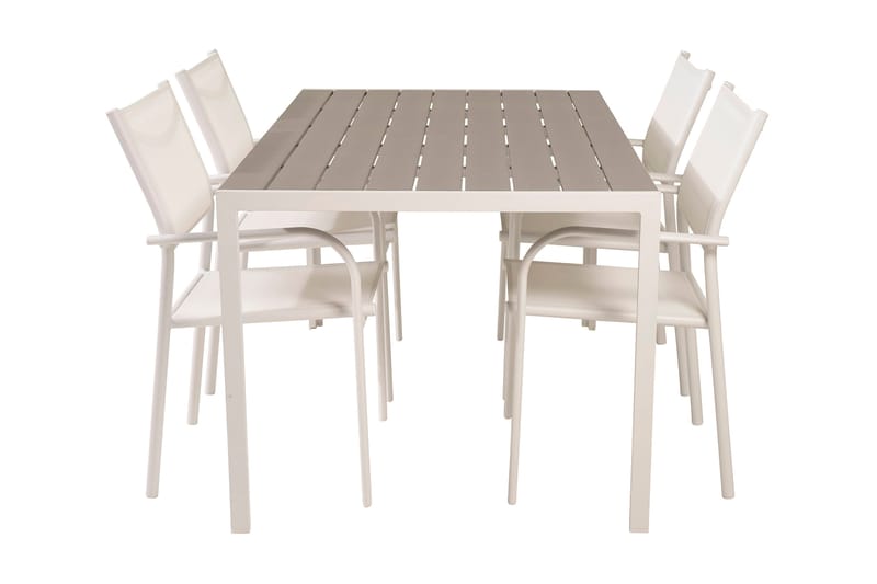 Buitepos Ruokapöytä ja 4 Langstrand nojatuolia - Polywood/Valkoinen - Puutarhakalusteet - Ulkoryhmä - Ruokailuryhmät ulos