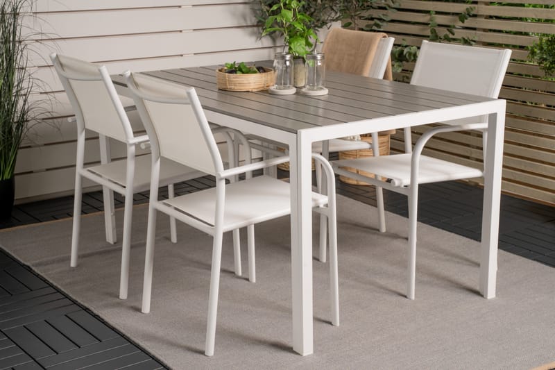 Buitepos Ruokapöytä ja 4 Langstrand nojatuolia - Polywood/Valkoinen - Puutarhakalusteet - Ulkoryhmä - Ruokailuryhmät ulos