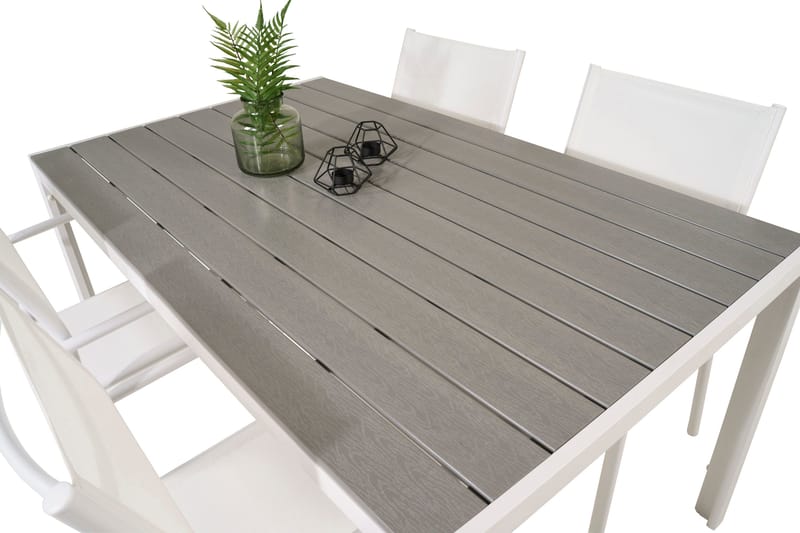 Buitepos Ruokapöytä ja 4 Langstrand nojatuolia - Polywood/Valkoinen - Puutarhakalusteet - Ulkoryhmä - Ruokailuryhmät ulos