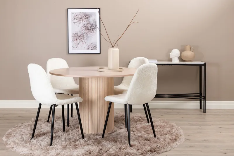 Ruokailuryhmä Cinaba 100 cm Pyöreä sis 4 Tommy tuolia, Beige/Valkoinen/Musta