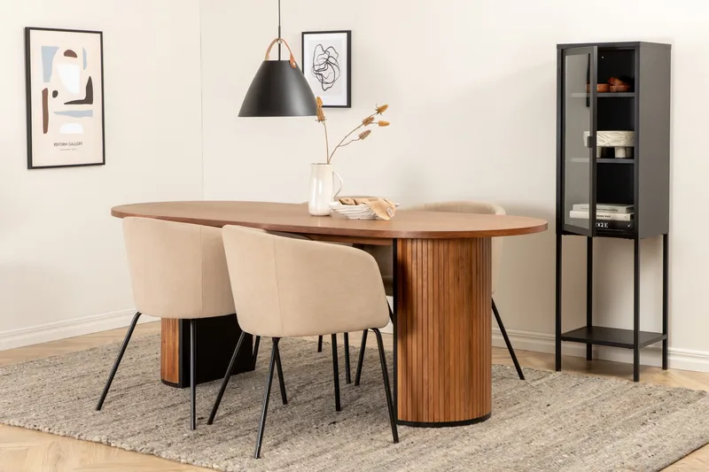 Ruokailuryhmä Cinaba 200 cm Soikea sis 4 Beraid tuolia, Pähkinä / beige / musta