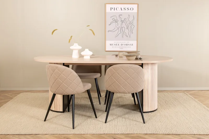 Ruokailuryhmä Cinaba 200 cm Soikea sis 4 Vomeli tuolia, Beige/Musta