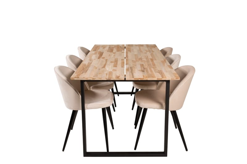 Ruokailuryhmä Cirebon 200 cm Suorakulmainen 6 Velvet Tuolia, Beige