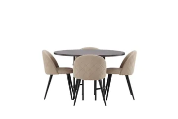 Ruokailuryhmä Copenhagen 115 cm Pyöreä 4 Velvet Tuolia - Beige - Huonekalut - Pöytä & ruokailuryhmä - Ruokailuryhmä