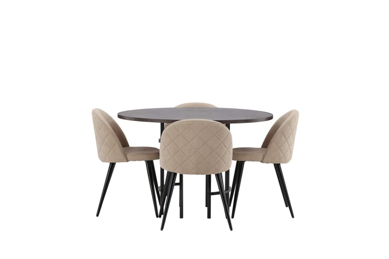 Ruokailuryhmä Copenhagen 115 cm Pyöreä 4 Velvet Tuolia - Beige - Huonekalut - Pöytä & ruokailuryhmä - Ruokailuryhmä