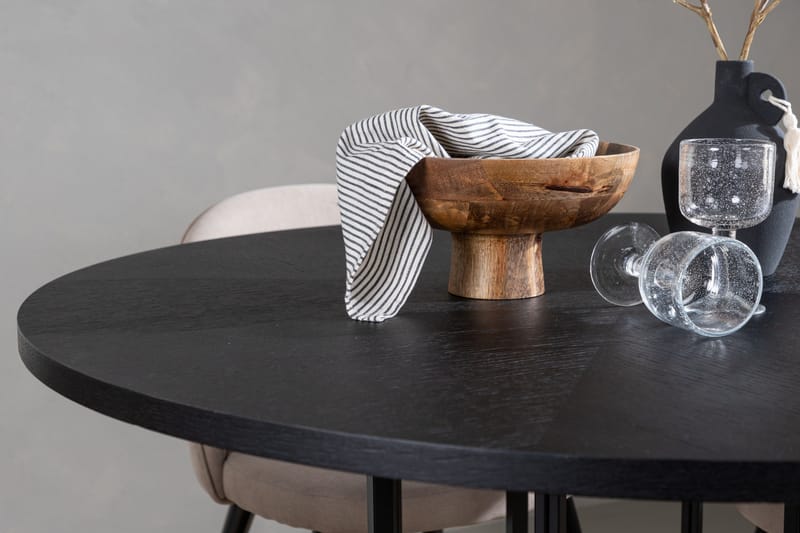 Ruokailuryhmä Copenhagen 115 cm Pyöreä 4 Velvet Tuolia - Beige - Huonekalut - Pöytä & ruokailuryhmä - Ruokailuryhmä