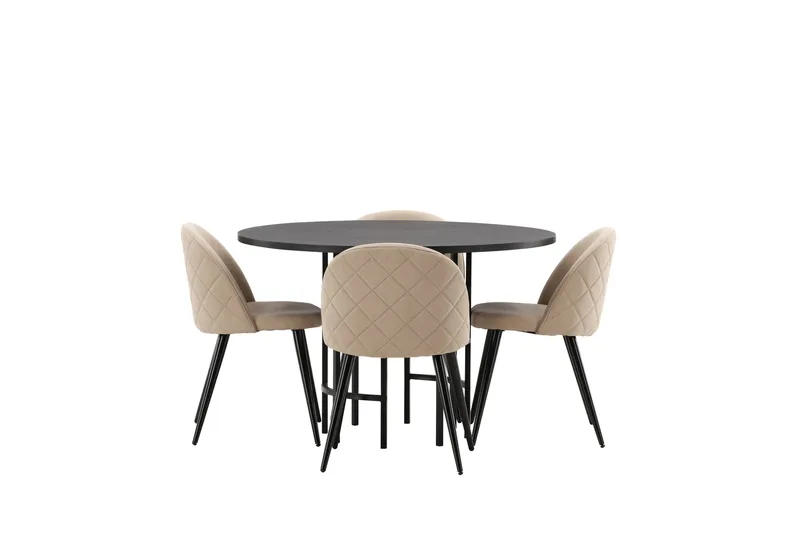 Ruokailuryhmä Copenhagen 115 cm Pyöreä 4 Velvet Tuolia, Beige