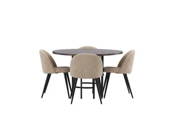 Ruokailuryhmä Copenhagen 115 cm Pyöreä 4 Velvet Tuolia - Beige - Huonekalut - Pöytä & ruokailuryhmä - Ruokailuryhmä