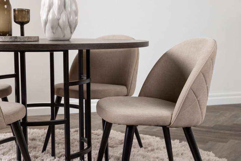 Ruokailuryhmä Copenhagen 115 cm Pyöreä 4 Velvet Tuolia - Beige - Huonekalut - Pöytä & ruokailuryhmä - Ruokailuryhmä