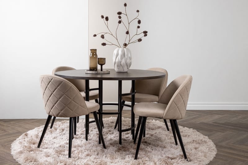 Ruokailuryhmä Copenhagen 115 cm Pyöreä 4 Velvet Tuolia - Beige - Huonekalut - Pöytä & ruokailuryhmä - Ruokailuryhmä