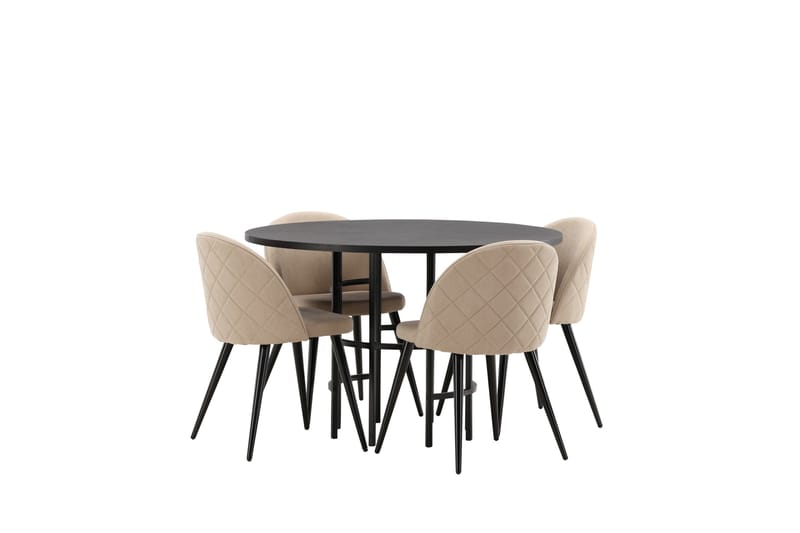 Ruokailuryhmä Copenhagen 115 cm Pyöreä 4 Velvet Tuolia - Beige - Huonekalut - Pöytä & ruokailuryhmä - Ruokailuryhmä
