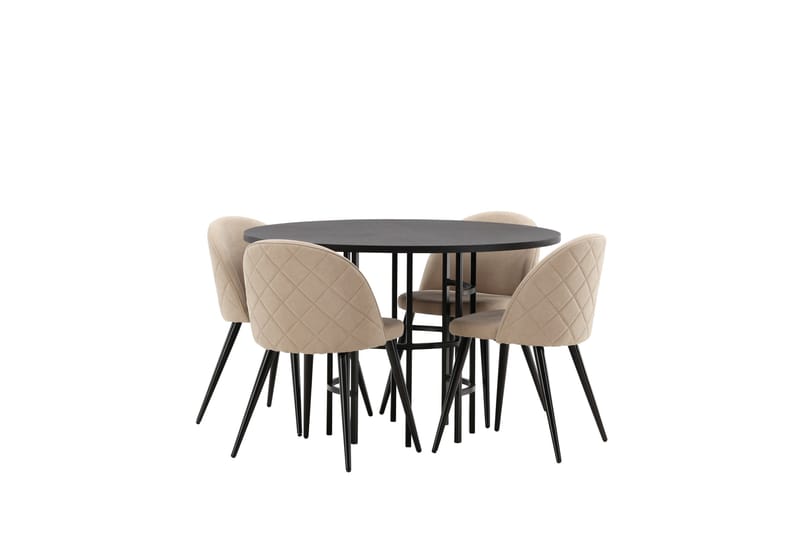 Ruokailuryhmä Copenhagen 115 cm Pyöreä 4 Velvet Tuolia - Beige - Huonekalut - Pöytä & ruokailuryhmä - Ruokailuryhmä