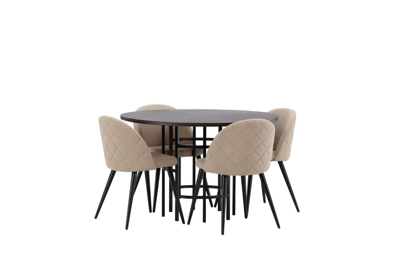 Ruokailuryhmä Copenhagen 115 cm Pyöreä 4 Velvet Tuolia - Beige - Huonekalut - Pöytä & ruokailuryhmä - Ruokailuryhmä